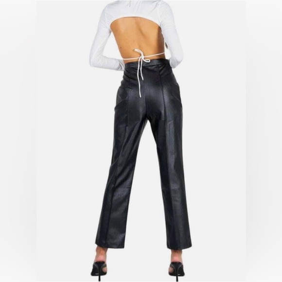 PRINCESS POLLY ENCORE Black Faux Leather Women's Straight Leg Pants Size 8 - Picture 2 of 8